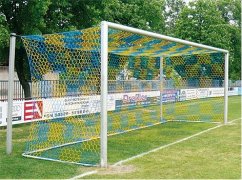 Fotbalová branková síť PP 3,5 mm, plástvová oka, šachovnice, hloubka 2,0 x 2,0 m, rozměr branky 7,32 × 2,44 m